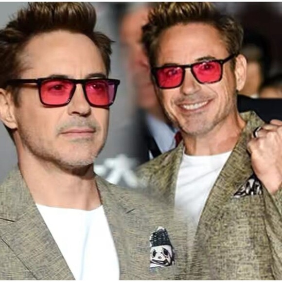 Rectangle Tony Stark Sunglasses Men Red Lens Brand Designer Fashion Iron Man Gl - Picture 1 of 8